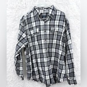 Unisex Bleached Flannel Shirt Size XL Button Up Long Sleeve Plaid Blue Red